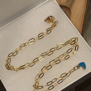 Gold Chain Necklace with Blue Heart Pendant